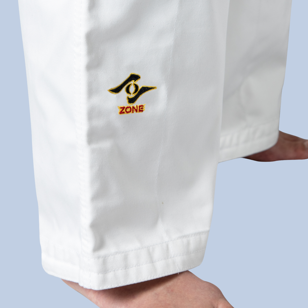 Zone IJF white judo pants close up