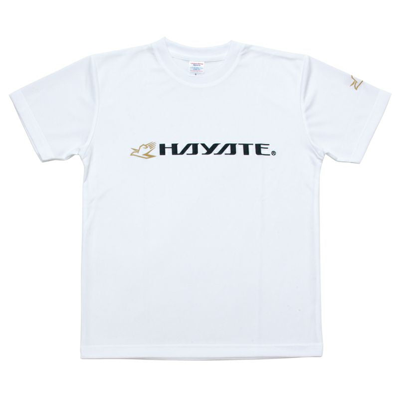 White t-shirt with 'Hayate' logo on a white background