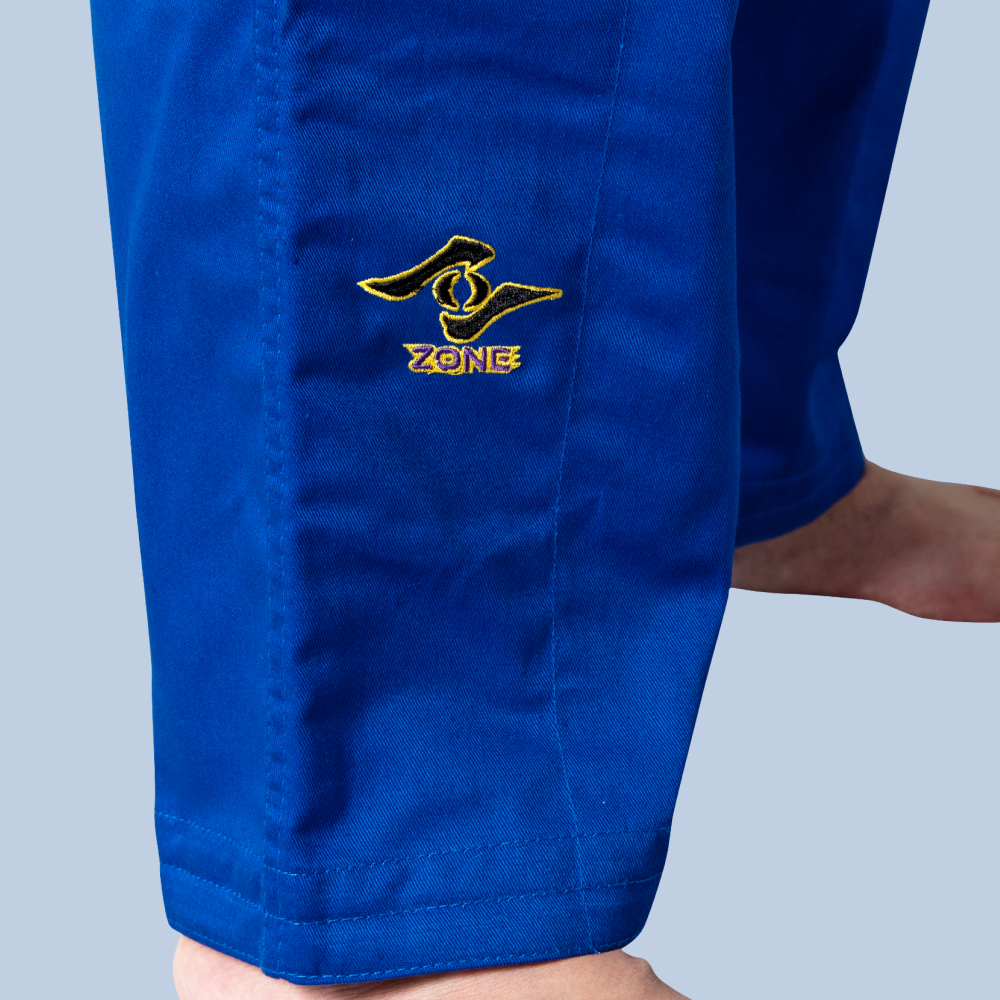 Close up of IFJ blue judo pants