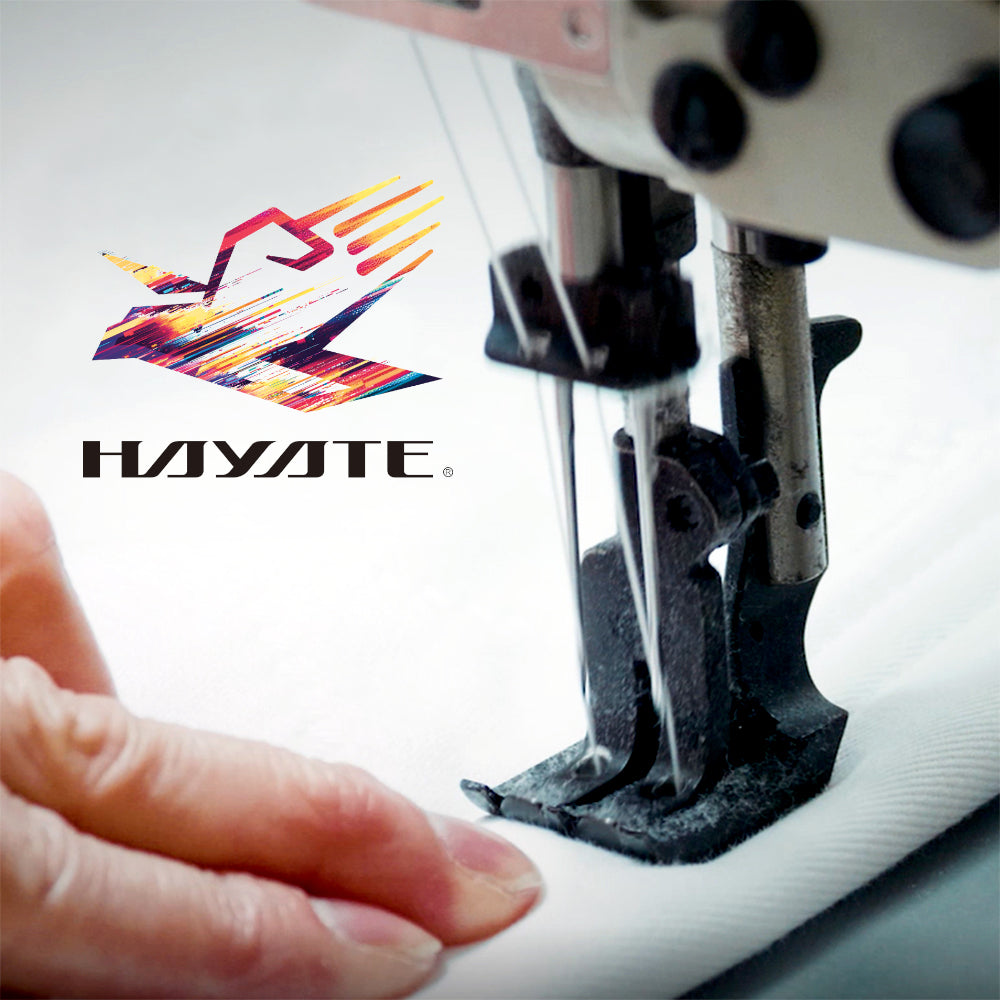 Image of a sewing machine with the Hayate logo